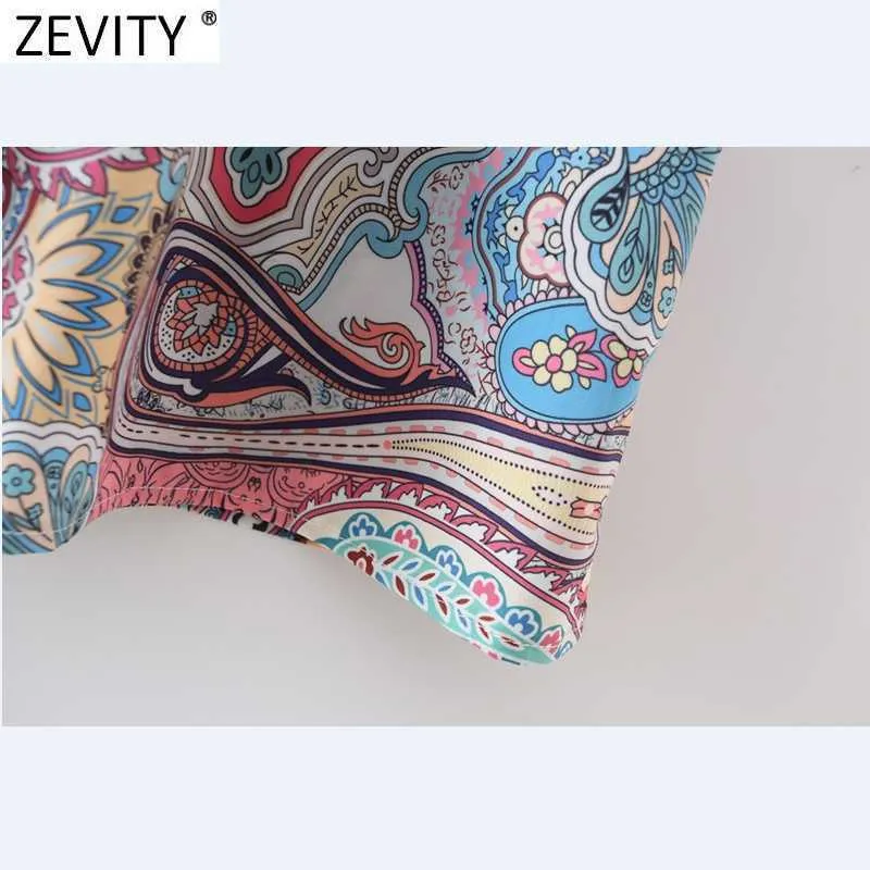 Zevity Women Vintage Totem Cashew Nuts Flower Print Halter Mini Dress Female Chic Bohemian Vestidos Casual Clothing DS8322 210603