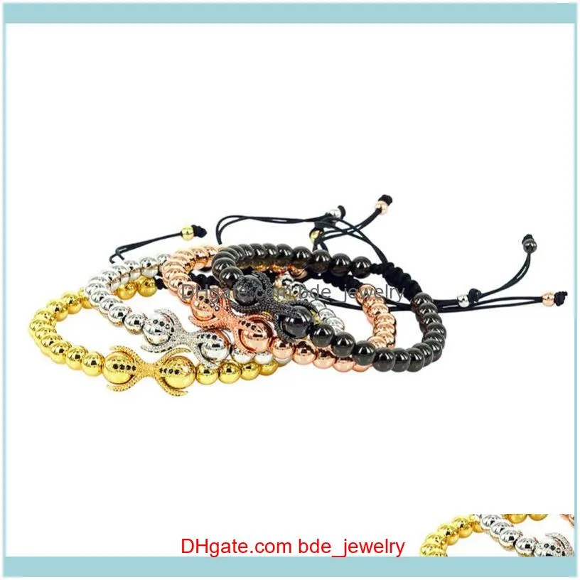 Charm Bracelets KEJIALAI 2021 Anil Arjandas Men Rose Gold Micro Paved CZ Dragon Claw & 6mm Copper Beads Braided Macrame Bracelet