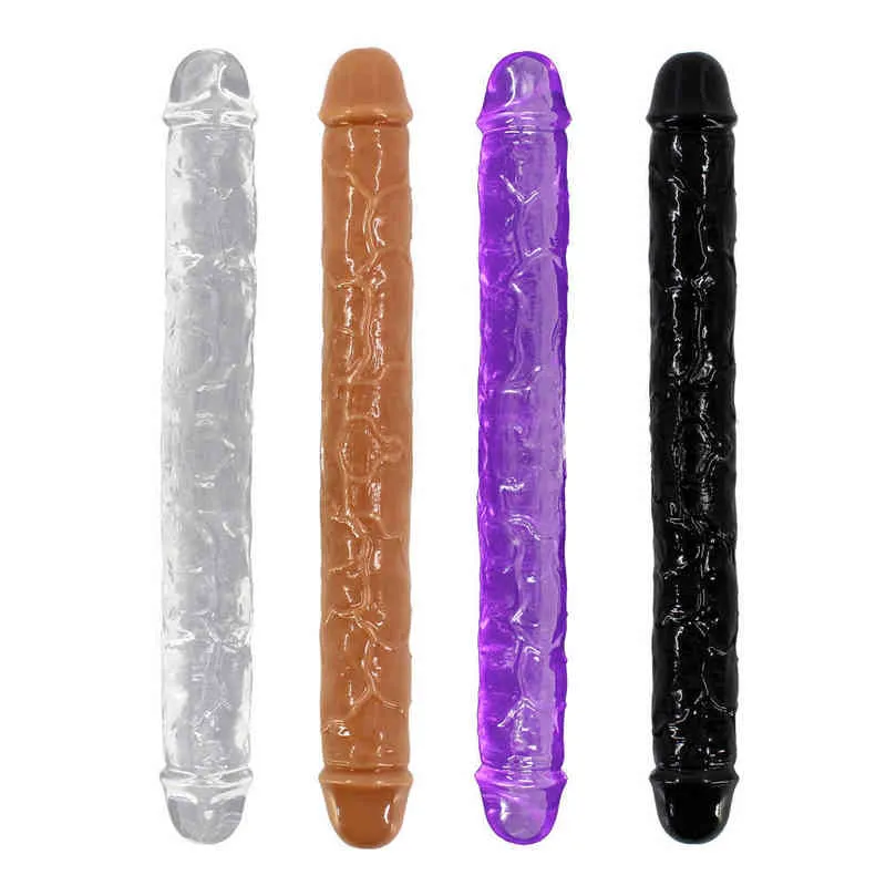 NXY Dildos Anal Toys Large Transparent Crystal Double Head Simulation Penis Female Gun Machine Masturbator Soft Dildo Adult Fun Products 0225