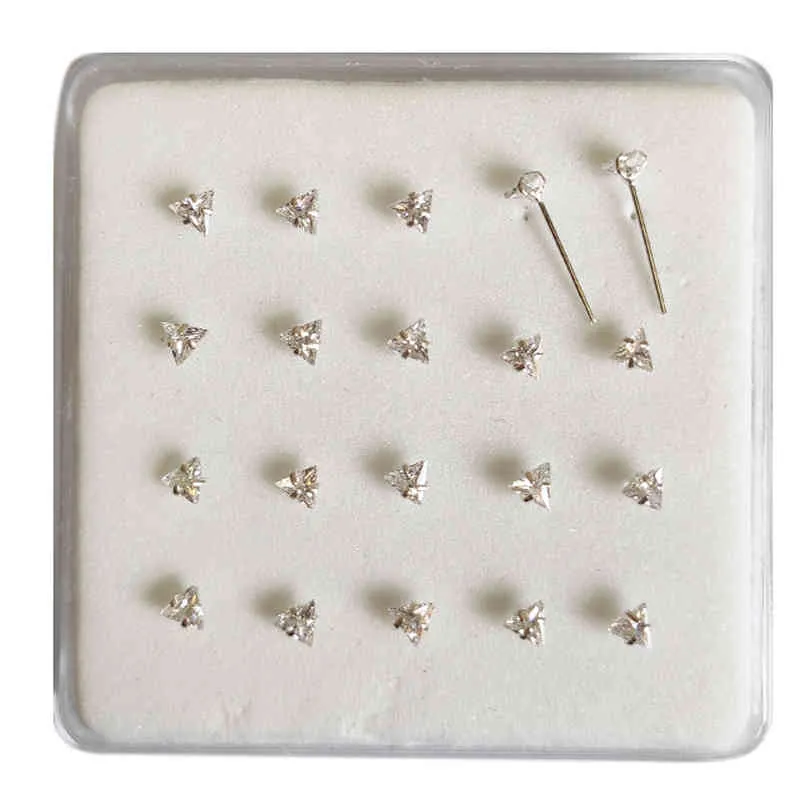 925 sterling silver 3mm trangle clear cubic zirconia piercing jewelry nose pin pack2307208