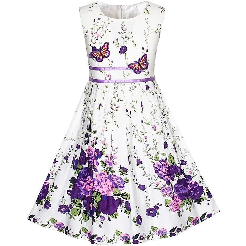 Mädchen Kleid Floral Fliege Party Disfraz Elegante Ärmellose Casual Ballkleid Sommer Prinzessin Hochzeit Einhorn Vintage Karneval 210303