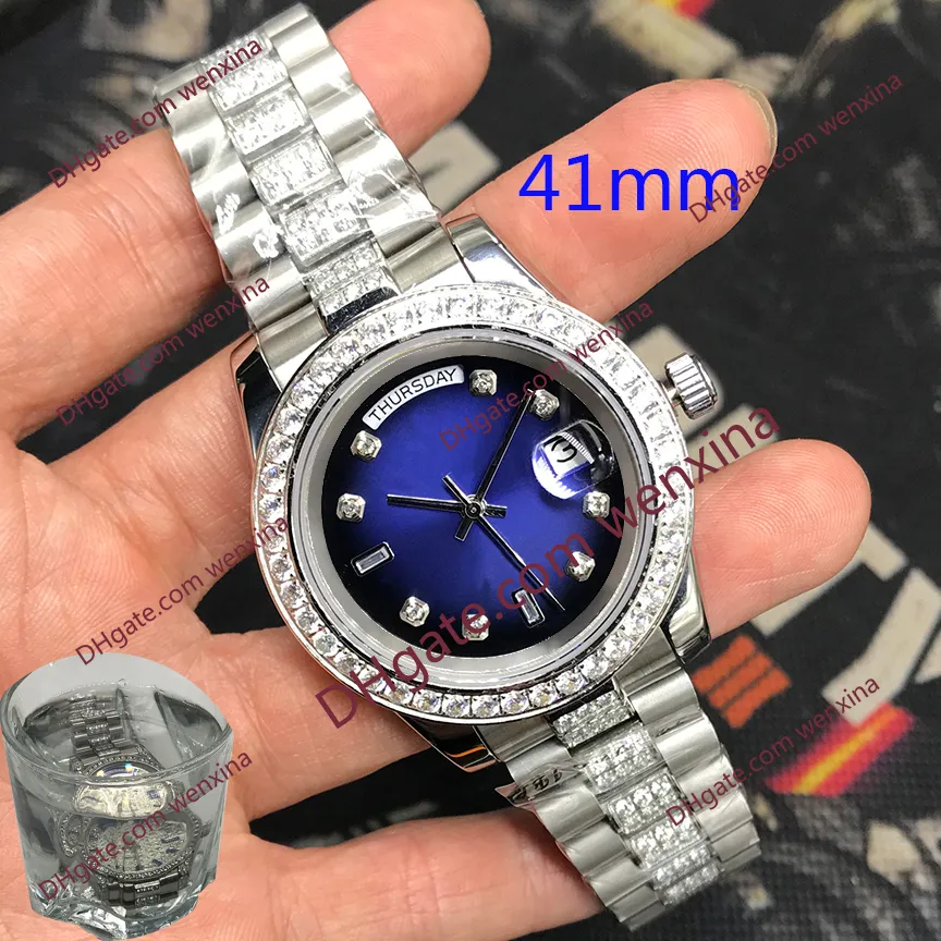 luxury Diamond Watch 41mm Waterproof watch.diamond bracelet Mechanical Watches blue montre de luxe 2813 Automatic Steel men watches