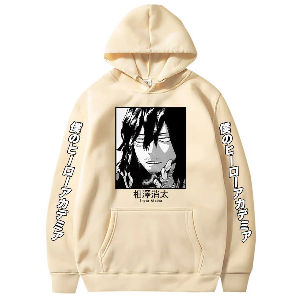 Mignon Hommes Hoodies Mon Héros Milieu Universitaire Hommes Femmes Pulls Hoodies Sweats Aizawa Shota 90s Anime Sweat À Capuche Streetwear Tops H0910