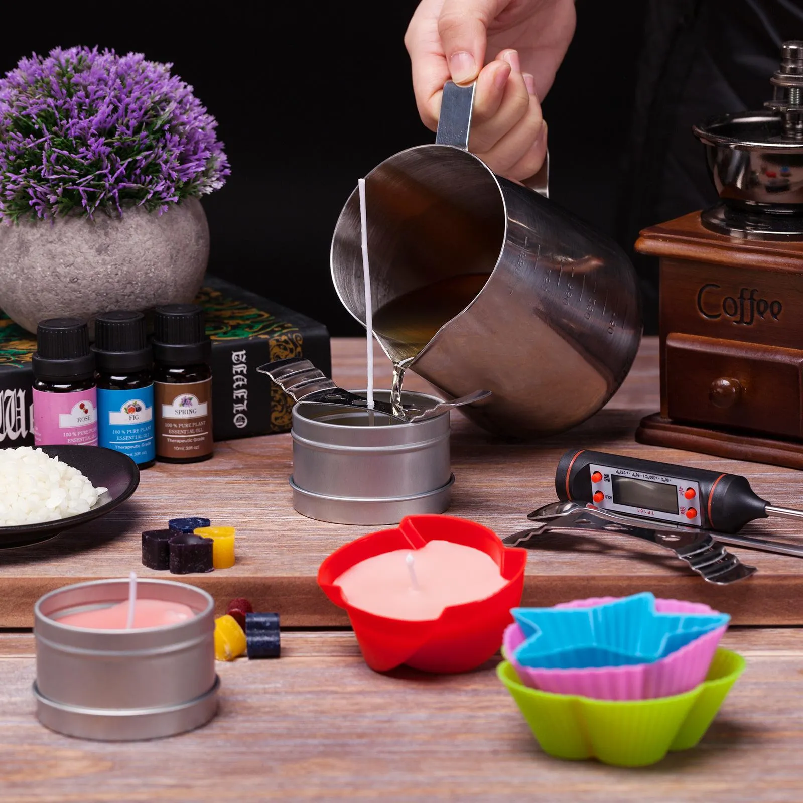 Doftljus som gör nybörjare Set komplett DIY -ljus Crafting Tool Kit Supplies Beeswax Melting Pot Fragrance Oil Tins Fadyes Wi258b