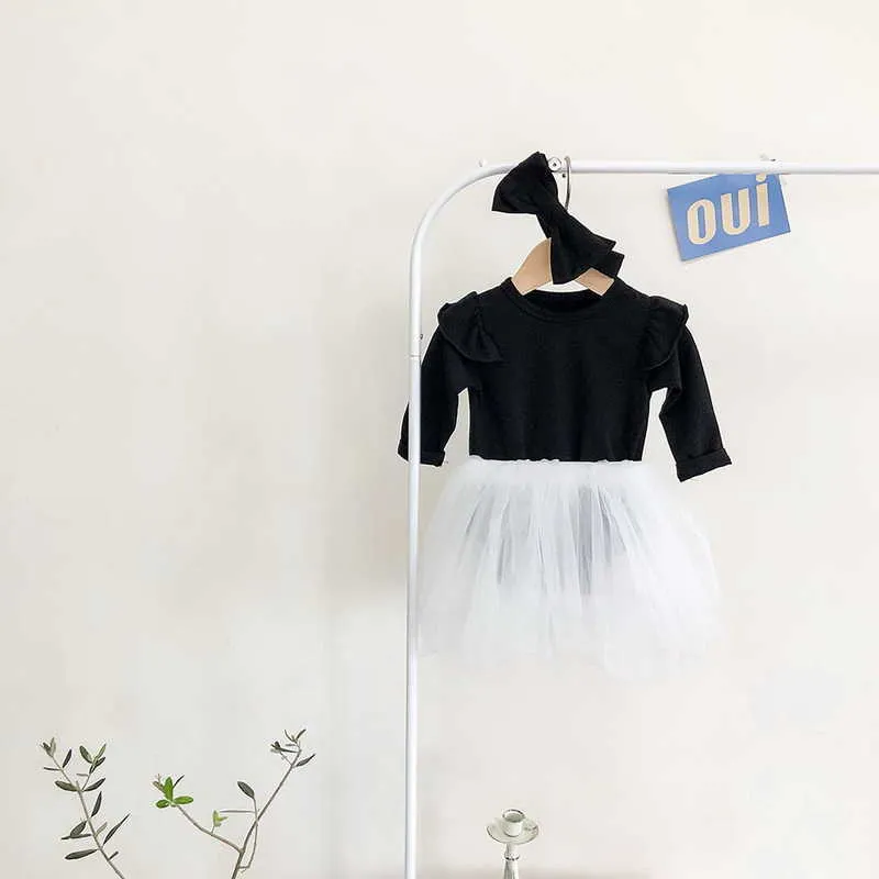 Spring Kids Girl Conjuntos de 3 piezas Color sólido Body de manga larga + Tutu Falda Headwear Estilo lindo Ropa para niños E6016 210610