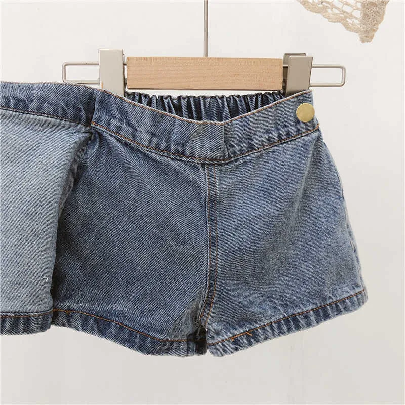 I pantaloncini estivi con bottoni bambini, jeans corti in cotone bambina 210702