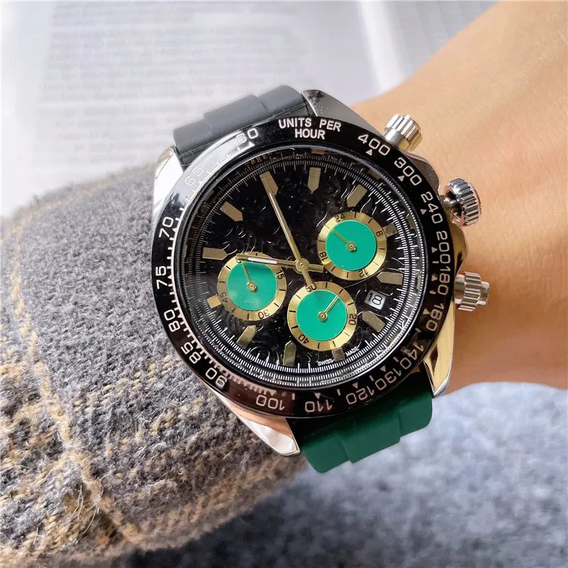 Brand Watches Men Multifunction 3 Dials Style Colorful Rubber Strap Good Quality Quartz Wrist Watch Small Dials Can Work X199284Q