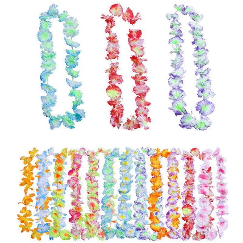 50 stks / partij Hawaiian Leis Garland Artificial Necklace Hawaii Bloemen Leisstrand Pret Krans Feestartikelen DIY Gift Decoratie 211104