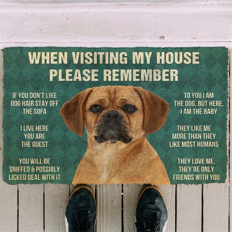 3DプリントPitbull Dogs House Rulesカスタムドアマト非スリップドアフロアマット装飾ポーチ04 220301