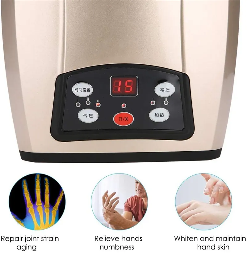 Máquina de compressão elétrica de massageador de mão de mão com fio com massagem terapêutica de terapia de terapia de calor alívio da dor
