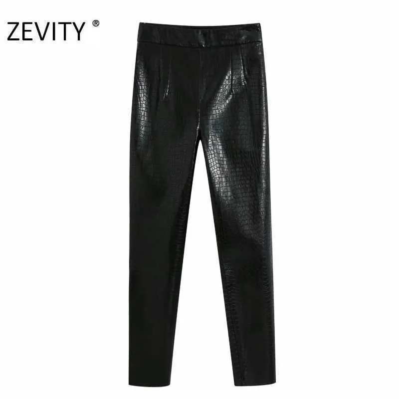 ZEVITY Kadın Moda Yılan Cilt Desen PU Deri Kalem Pantolon Kadın Fermuar Rahat Ince Uzun Pantolon Chic Sonbahar Pantolon P938 210603