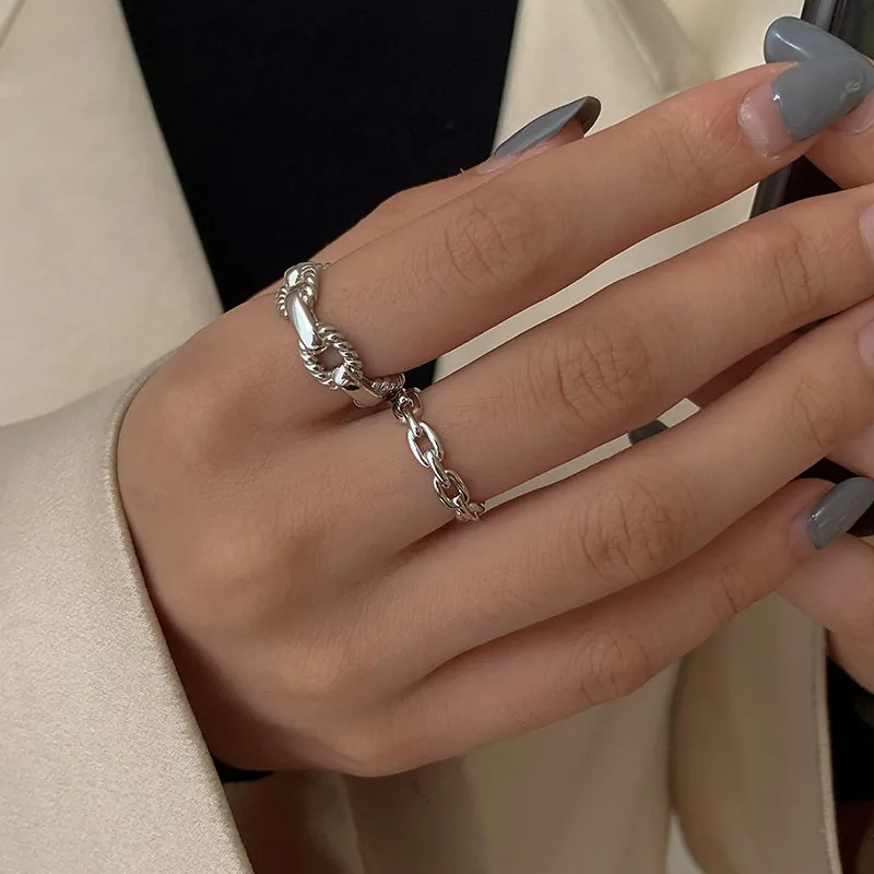 925 Sterling Silver proste ogniwo łańcucha w kształcie pierścienie dla kobiet regulowany pierścionek biżuteria akcesoria prezent S-R998