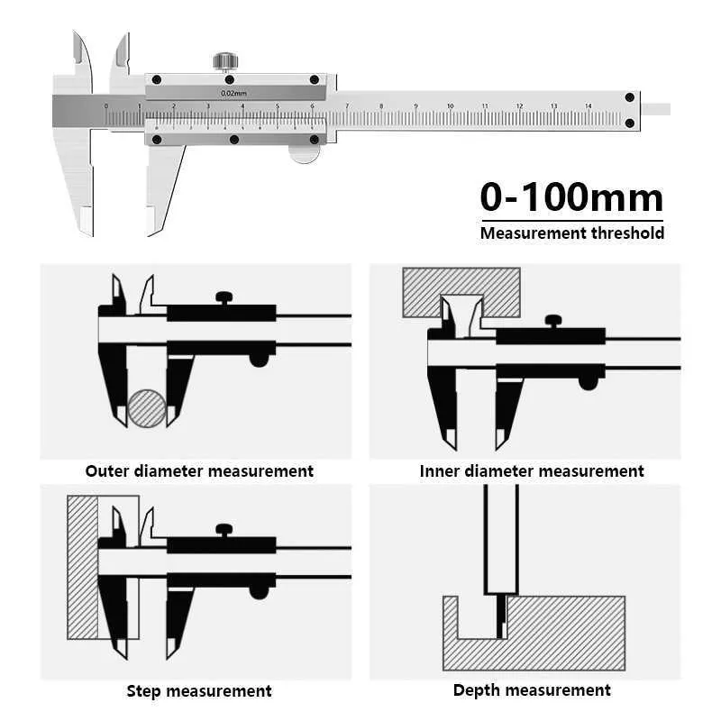 XCAN Messschieber Messschieber 0-100 mm Präzision 0,02 mm Edelstahl Messgerät Messgerät Werkzeuge 210922