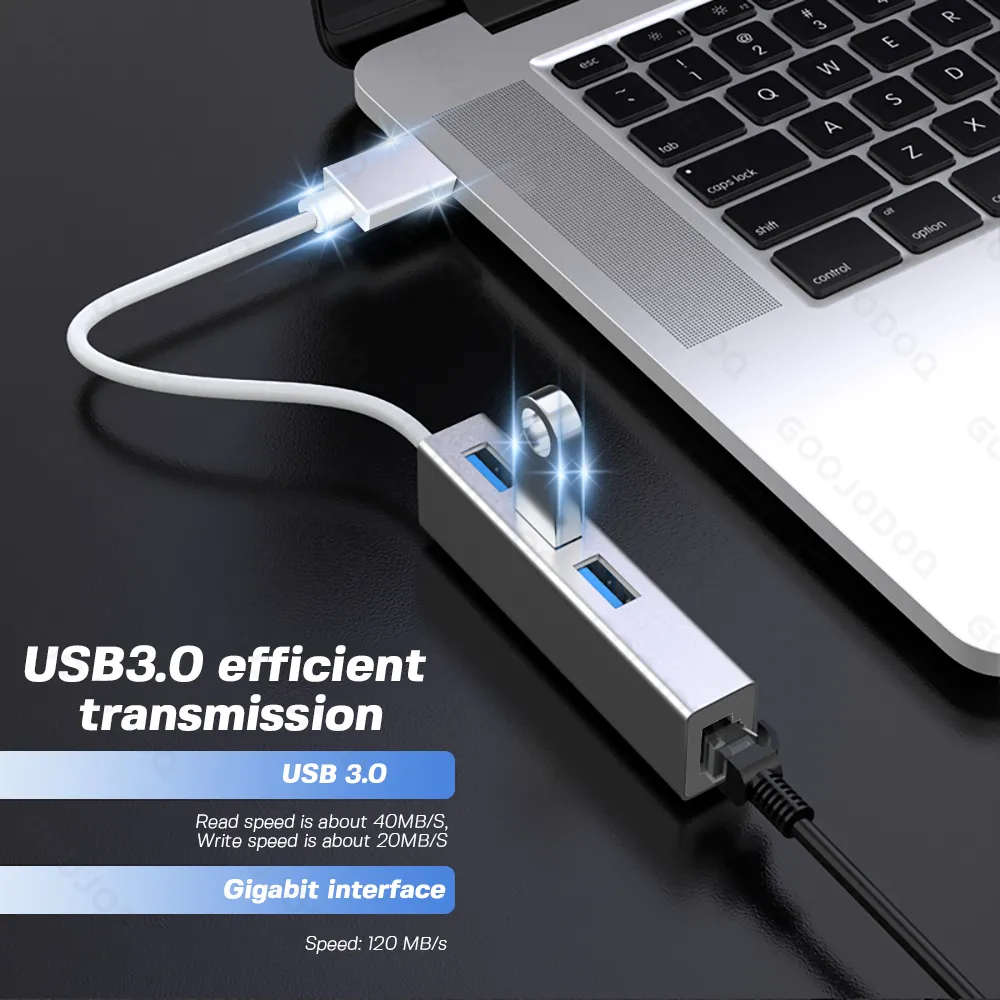USB جيجابت إيثرنت محول 3 منافذ USB 3.0 محور USB لبطاقة شبكة LAN RJ45 ل MacBook Mac Desktop + شاحن مايكرو