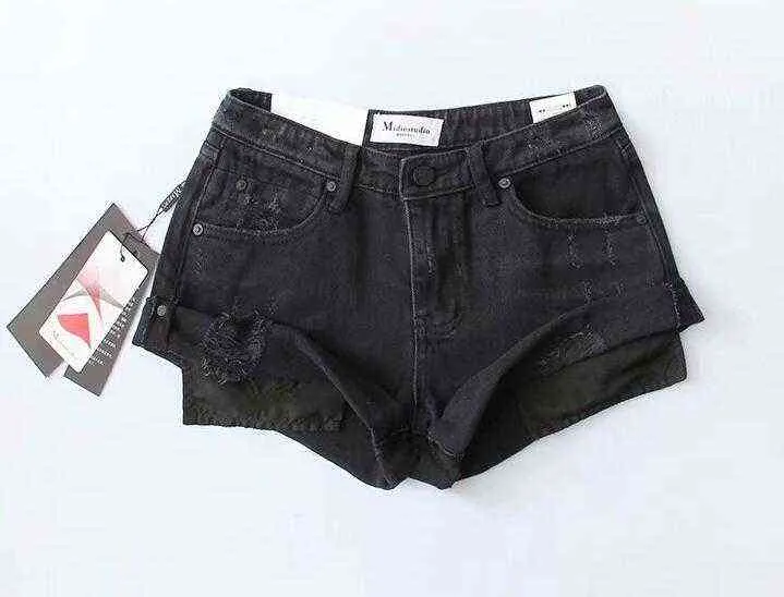 es Hight Street High Cintura Roll Up Puños Short Denim S Pantalones rasgados Sexy Verano Pierna ancha Jeans Mujeres 211129