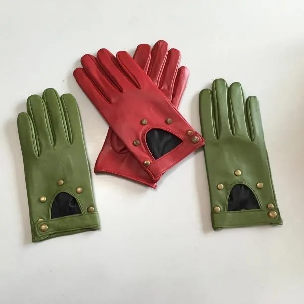 Fünf Fingerhandschuhe 2021 Half Palm Handschuh Nietstifte Street Fashion Fahren Echte echte Ziegenleder Frauen Kurze Fäustlinge