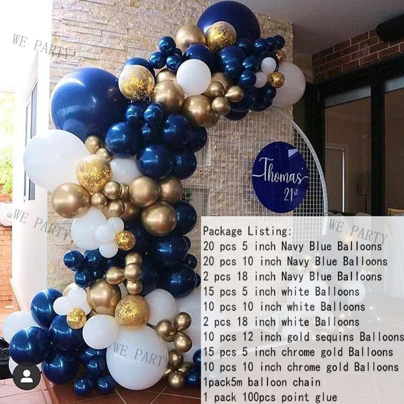 Navy Blue Gold Balloon White Garland Arch Kit Ballons for Wedding Birthday Party Party Decorations 220225