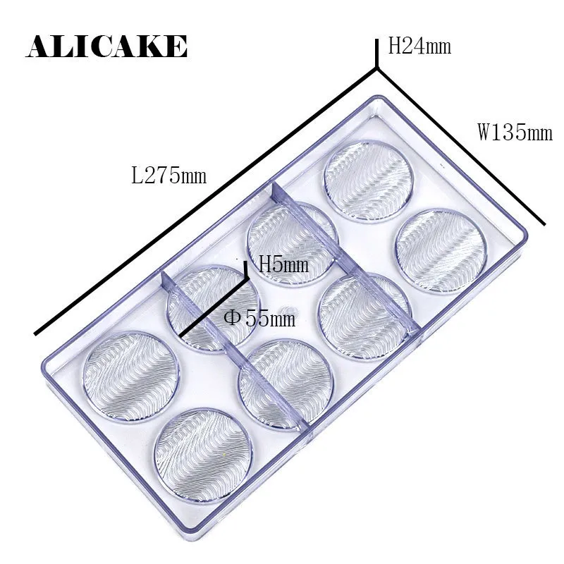 8 Cavity Chocolate Mold Round Wave Shape Polykarbonat Form Mögel Konfektionsbakning Bakning Kakan Dekorationsverktyg 220221243C