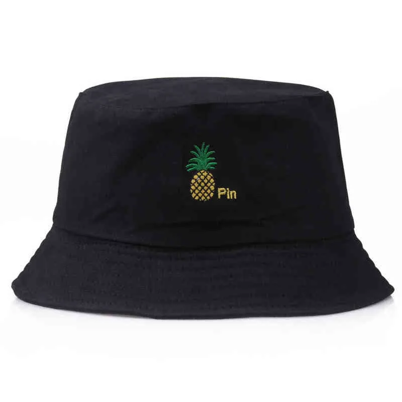 Cute Women's Tropical Fruit Bucket Hat Embroidery Pineapple Fishing Hat Orange Black Pink G220311