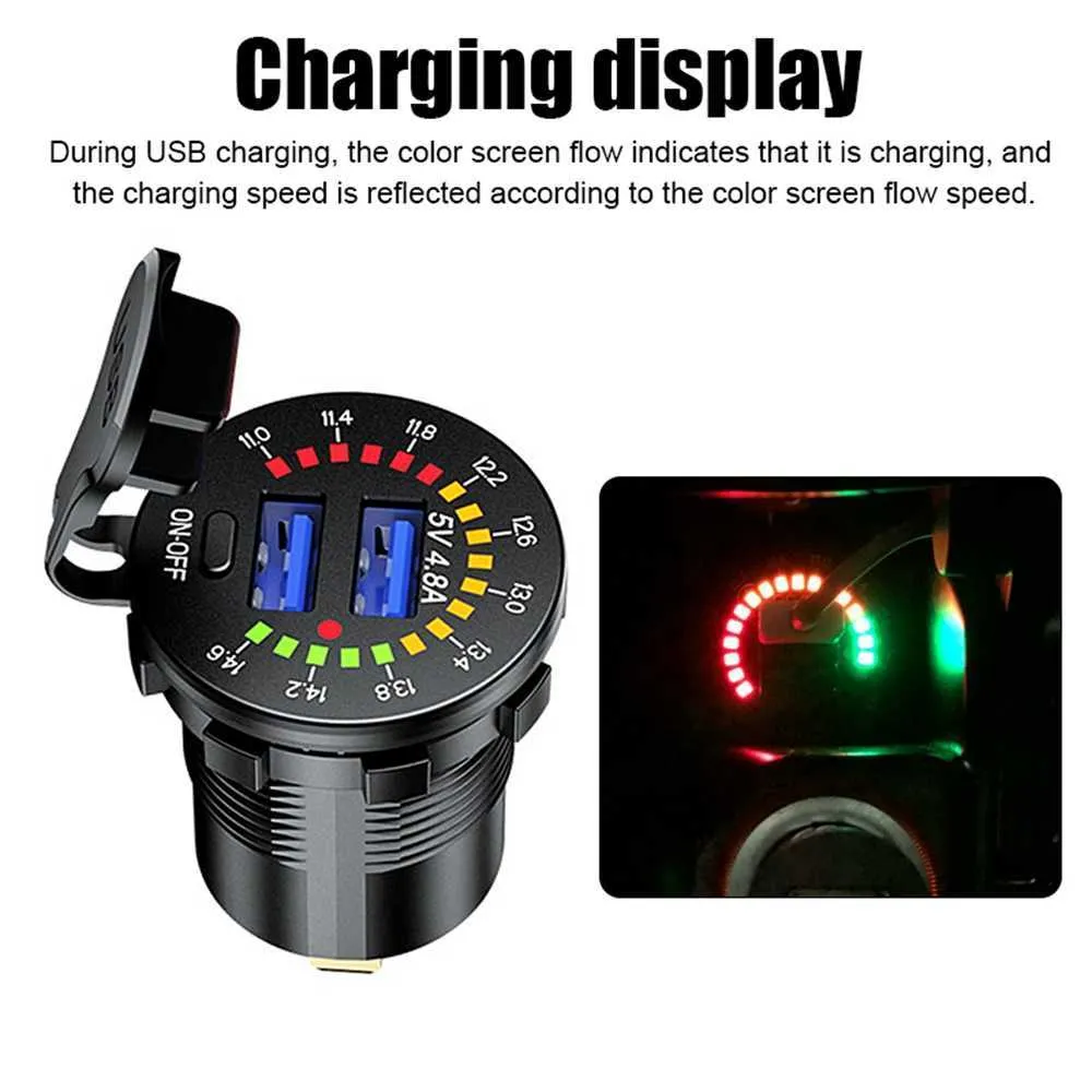 DUAL USB Charger/Quick Charger/PD Type C Power Outlet Fast Charge with LED Voltmeter for 12V 24V Car Boat Truck Motorcycle Car