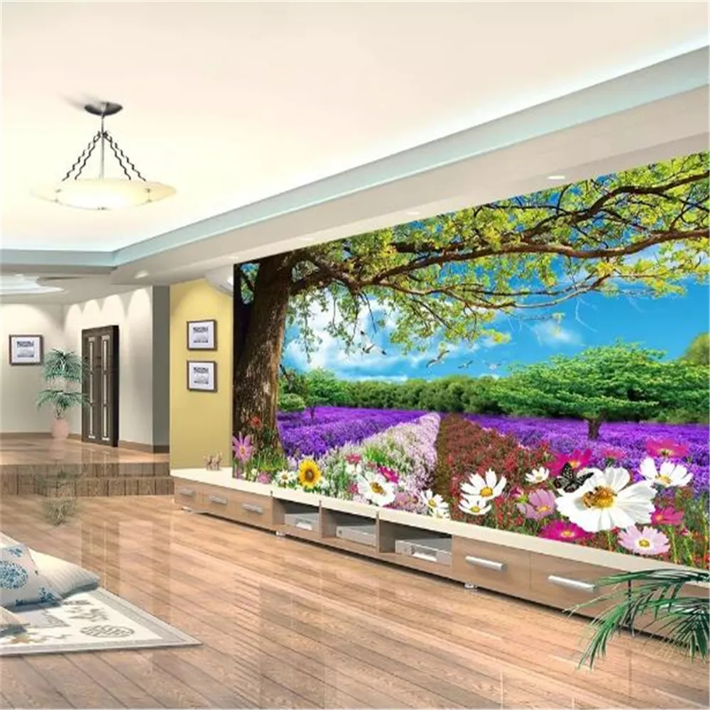 3D väggmålning Vacker Big Tree Flower Dreamland Landscape målning vardagsrum sovrum bakgrund vägg dekoration tapet182h