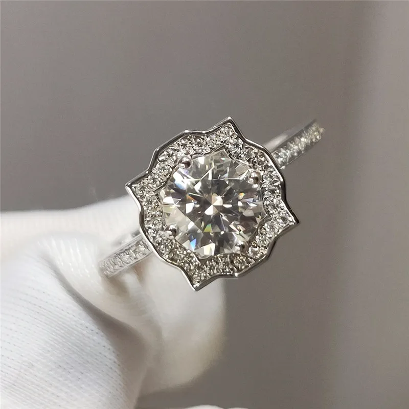 100% 18k белое золото отлично вырезать алмазное тестовое испытание мимо d цвет моассанит обручальное кольцо claissic ювелирные изделия для женщин