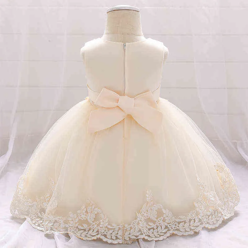 2021 Summer Beading First Birthday Dress For Baby Girl Clothes Child Infant Dress White Princess Dresses Flower Party Gown G1129