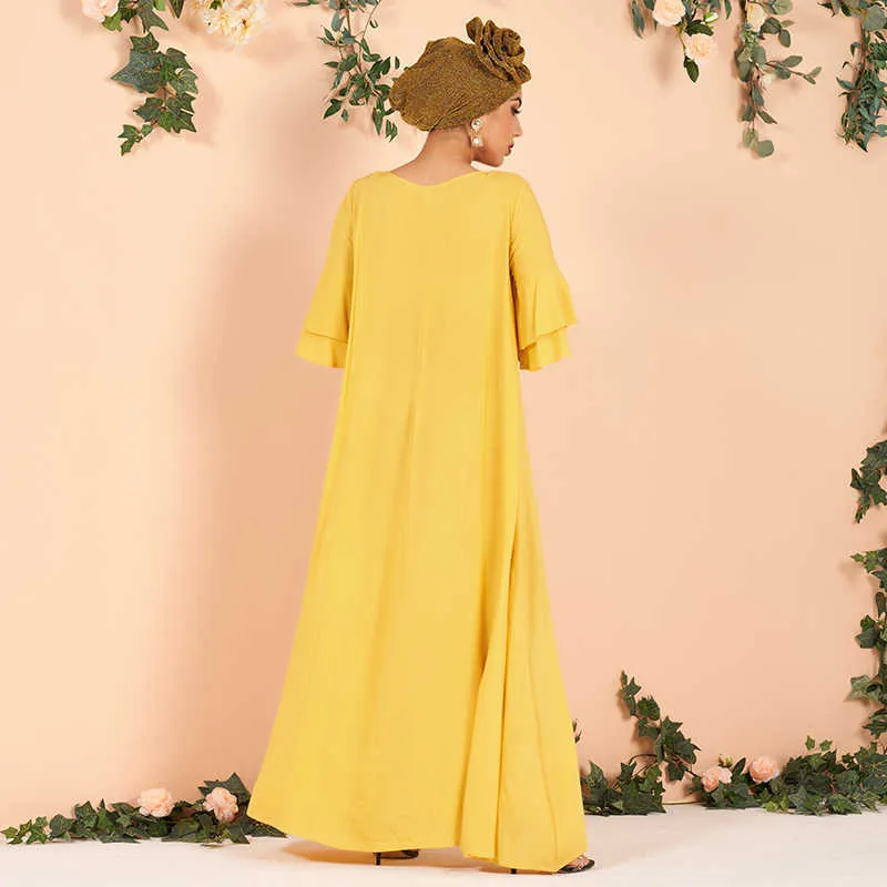 여름 제품 숙녀 패션과 우아한 연꽃 잎 소매 꽃 포도 나무 인쇄 색상 일치 느슨한 대형 레이온 드레스 210630
