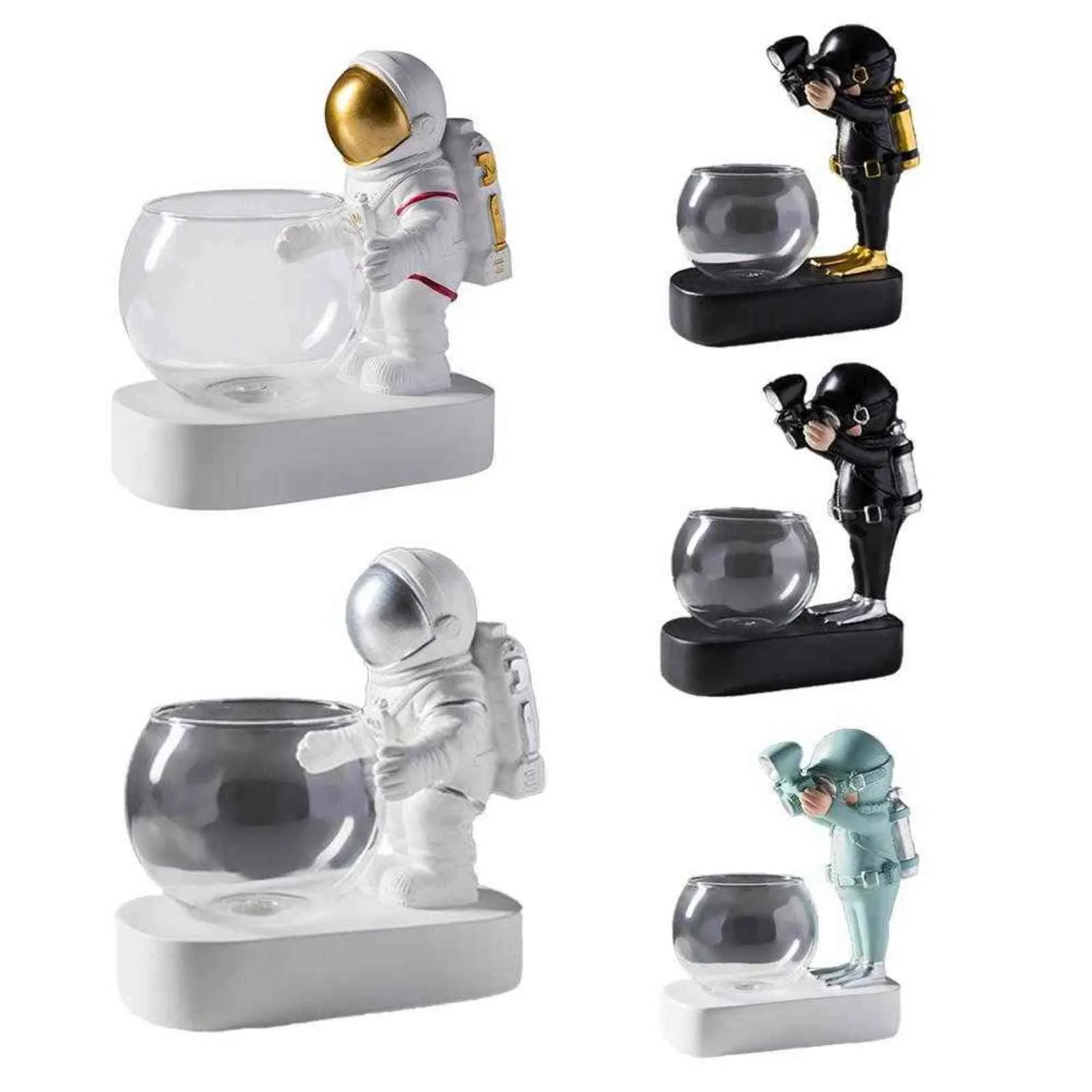 Nordic Style Space Astronaut Terrarium Hydroponic Plant Vase Decoration Vintage Flower Pots Tabletop Plant Home Bonsai Decor H7397364