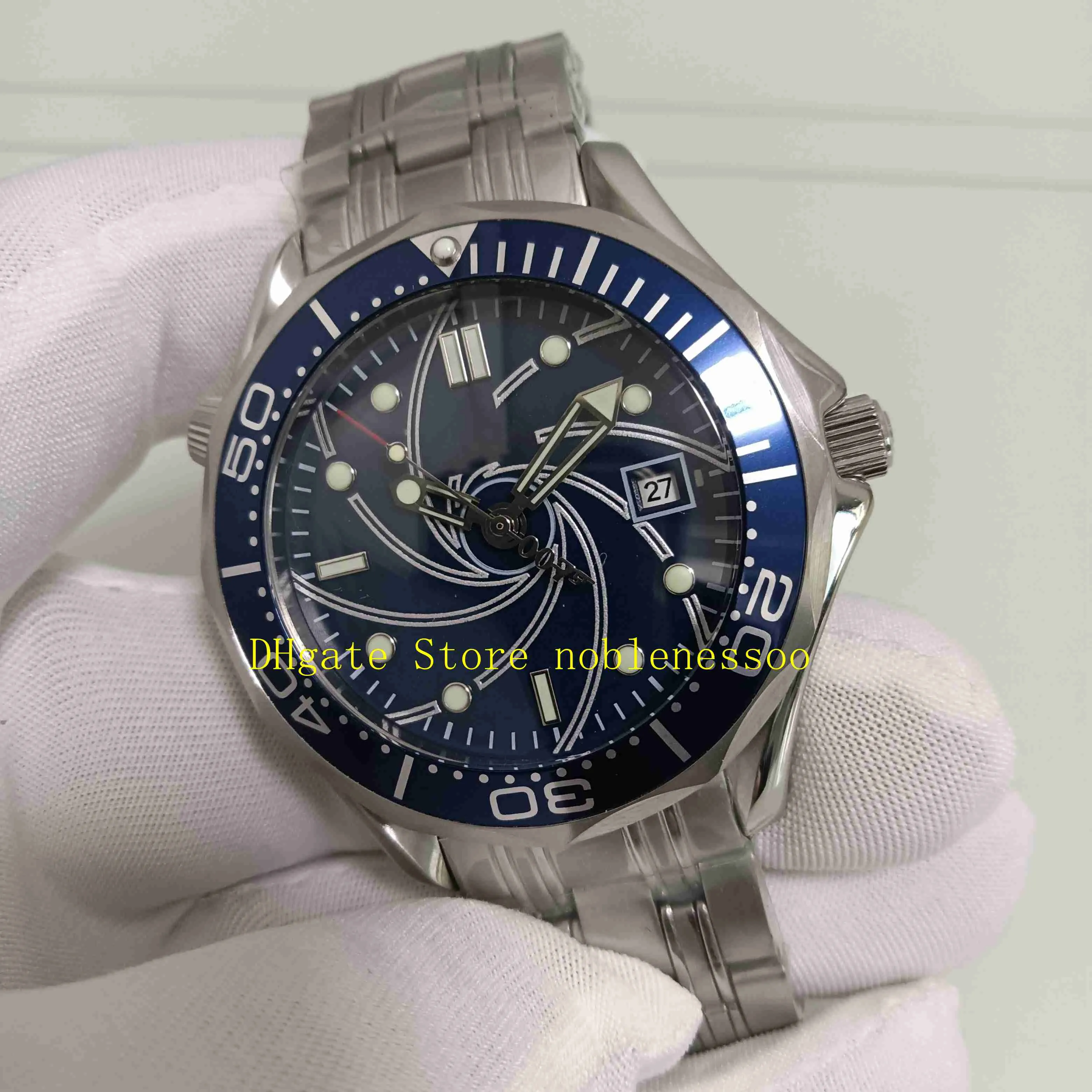 Real Po Men's James Bond 007 Automatic Watch Men Blue Dial Stainless Steel Casino Royale Limited Edition 41mm Bracelet Mec194P