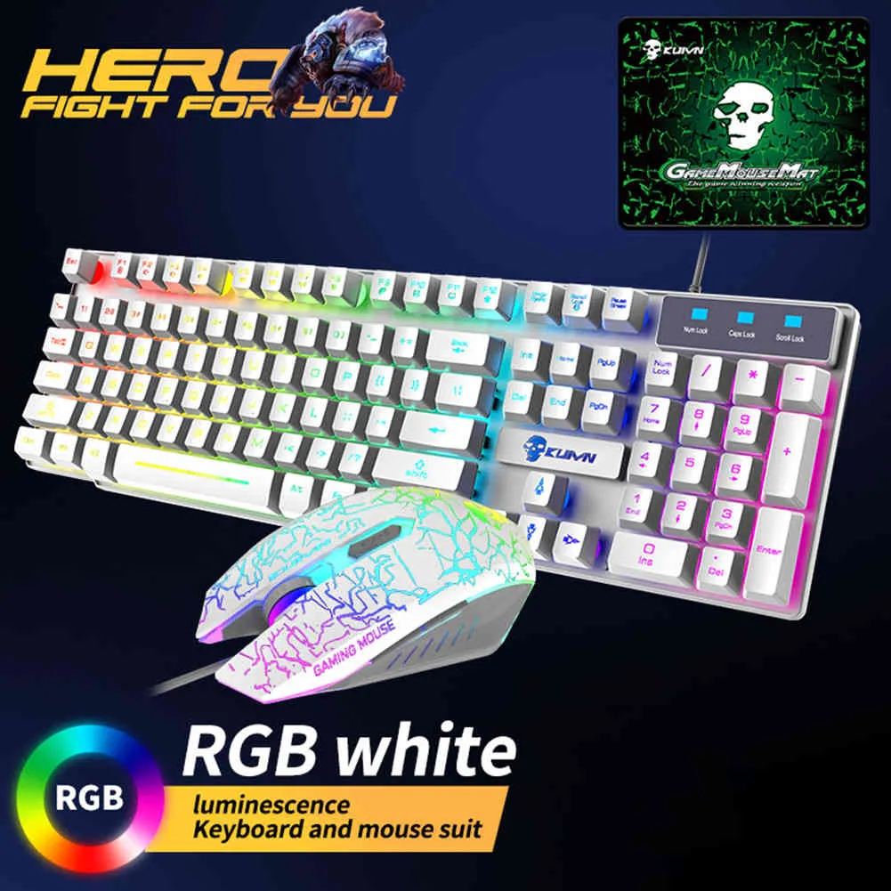 Keyboard 3-em-1 Kit USB Wired Gaming Mouse Pad Set Household Computer Acessórios