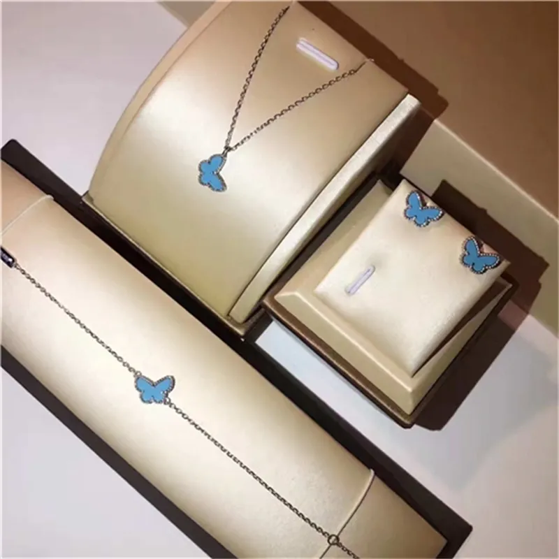 Sweet Mini Butterfly Charms Halsbandsarmband örhänge Kvinnor i 100% Silve R Set Real Stone Original Brand Bijoux Gift279Z