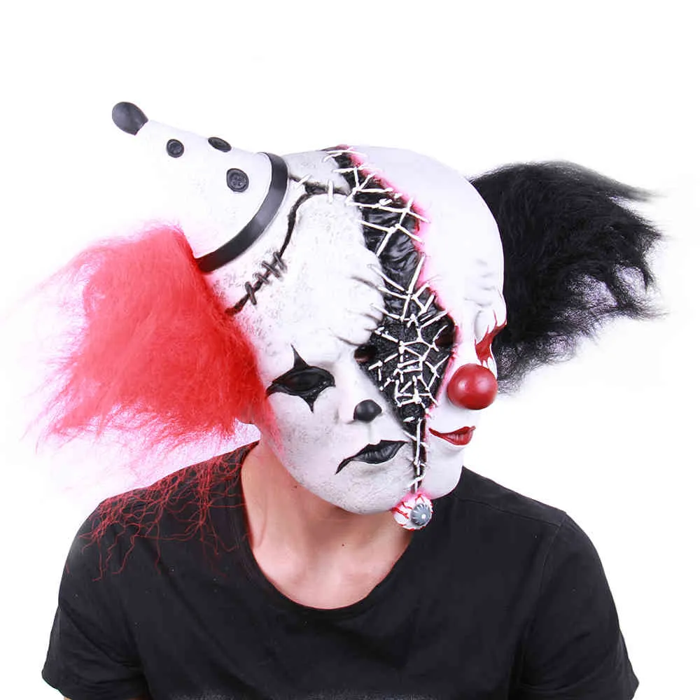 Masques d'horreur en Latex pour Halloween, accessoires de démon, masque à deux clowns, Costumes de danse, visage effrayant de diable complet