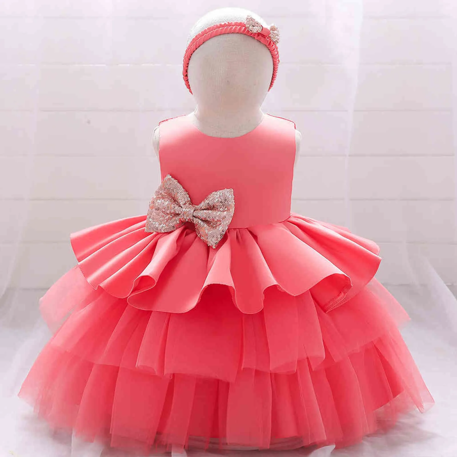 Bautismo formal Primer primer vestido de cumpleaños para niña Lentejuelas navideñas Vestidos de princesa con diadema Vestido de fiesta con lazo Ropa G1129