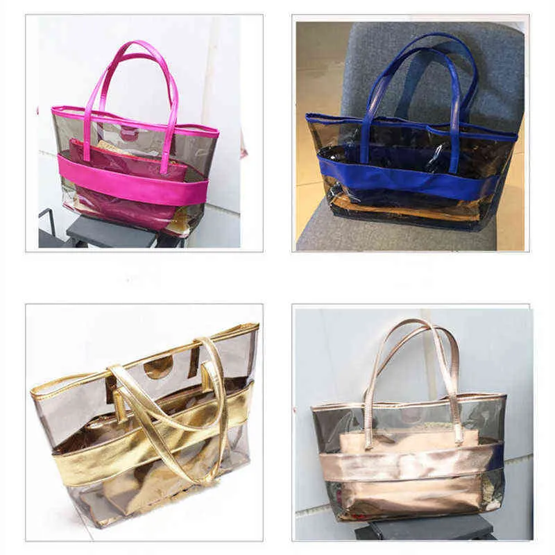 حقائب التسوق Bolso de Mano PVC Transparente Para Mujer، بولسا Cuero Pu Nadar، Compras Color، 2 Bolsas، Envo Gratis 220303