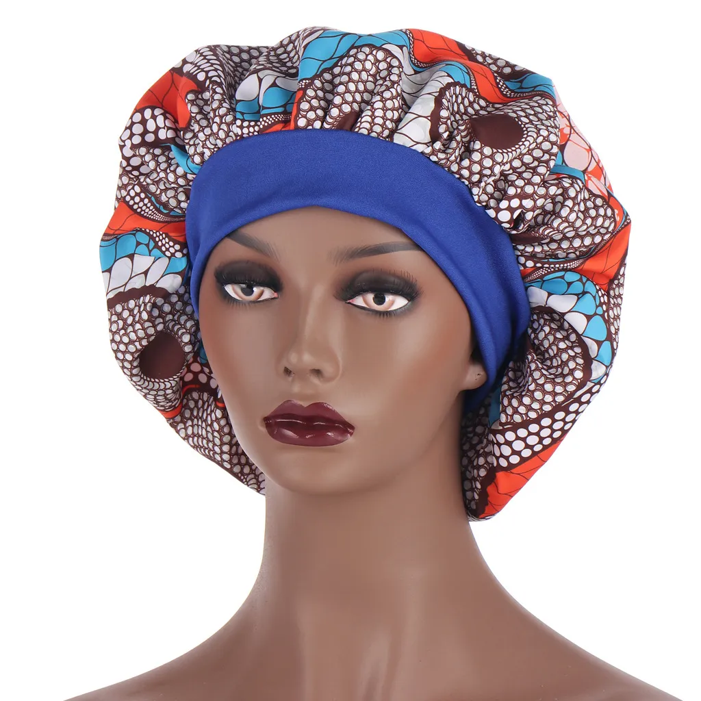 Mångfärgad muslimska turban caps wrap head sömn hår print hijabs bonnet satin makeup sömn cap lady hår styling natt hatt
