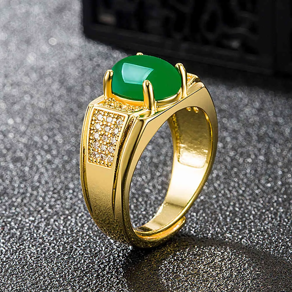 Vintage Fashion Green Jade Emerald Gemmestones Diamonds Anneaux pour hommes Bijoux Gold Tone Bijoux Accessoire Turquie Dubaï