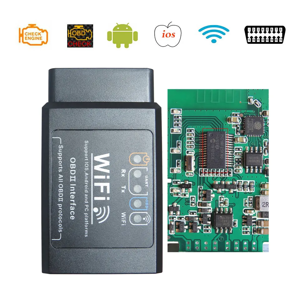 Elm327 wifi / Bluetooth v1.5 OBD2 Outils de diagnostic de voiture OBD2 PIC18F25K80 Chip IOS / Android Wi fi elm 327 V 1.5 OBDII Scanner Code Readers