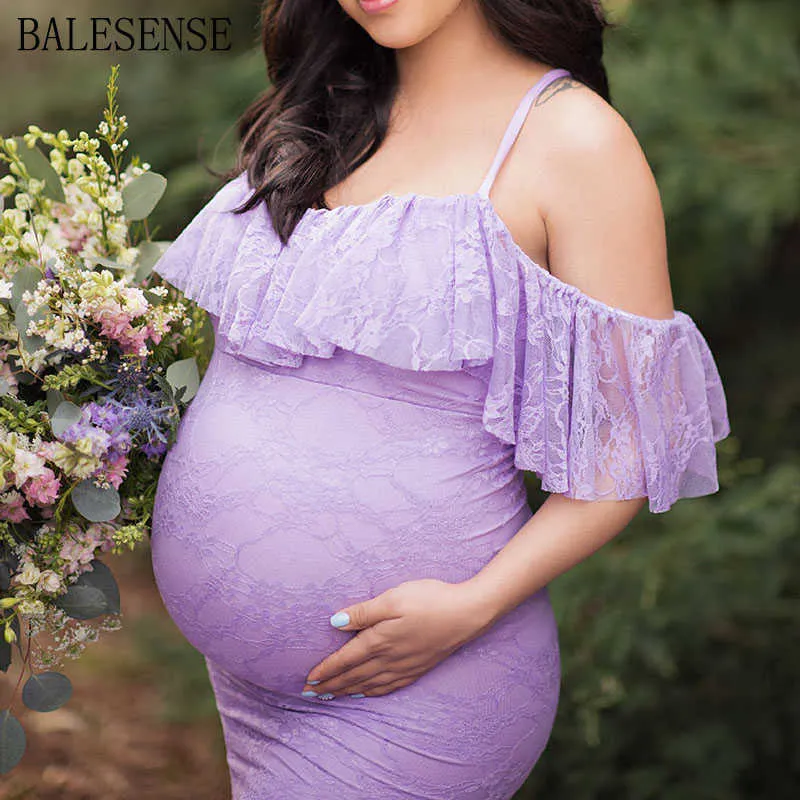 Vestido largo de encaje sirena vestidos de maternidad para sesión de fotos elegante volantes vestido de embarazo mujeres embarazadas Baby Shower vestidos largos Q0713