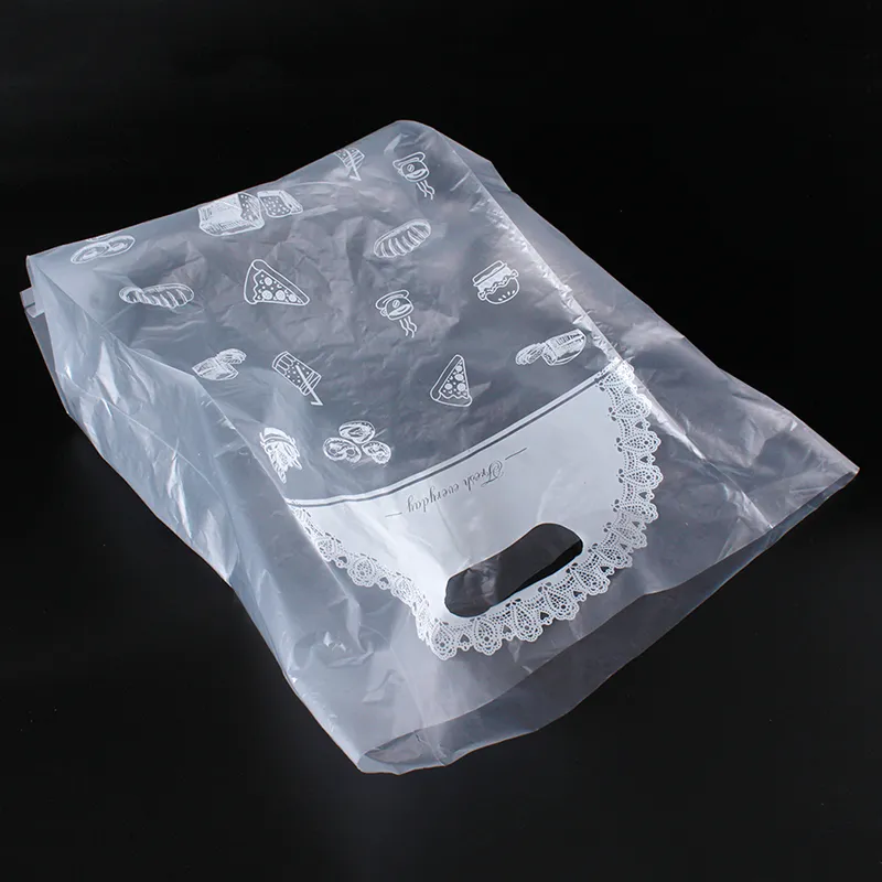 /pack 휴대용 비닐 가방 흰색 레이스 디자인 빵 쿠키 케이크 토스트 포장 가방 핸들 201015와 함께 가방.