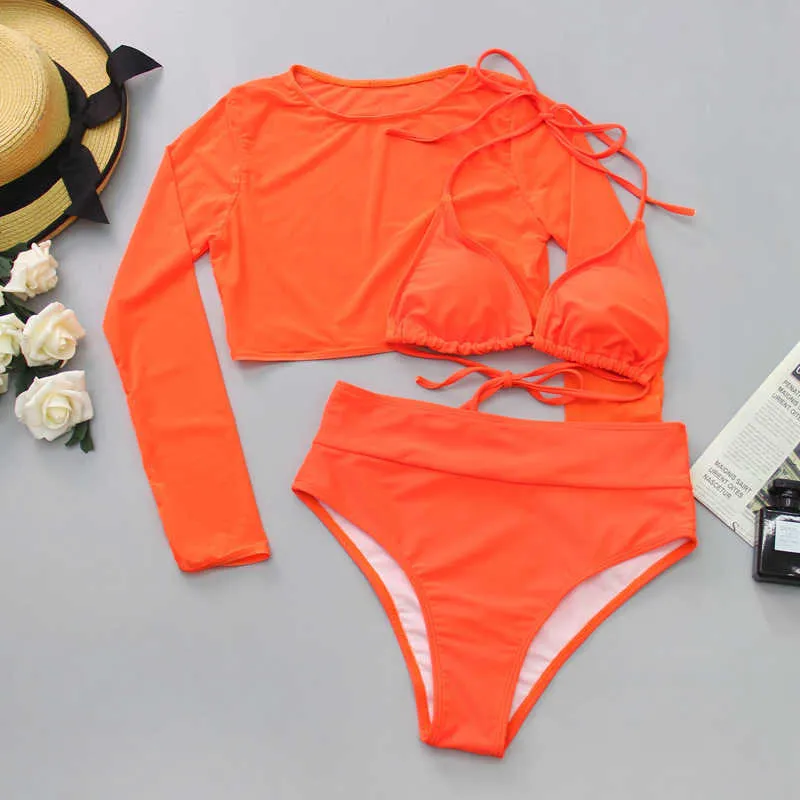 3 -teiliges Set Badeanzug Tanga Bikini mit Mesh Beach Cover Up Badebode Frauen sexy Verband Badeanzug Schwarz weiß Grün Orange 210621