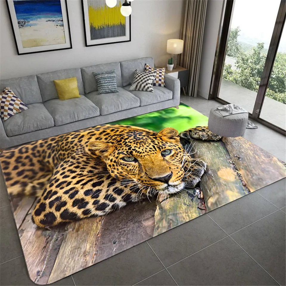 3D Leopard Pattern Grandi tappeti soggiorno Tappeti animali di lusso Camera da letto Spugna morbida Bagno Tappetino da cucina Zerbino 210301