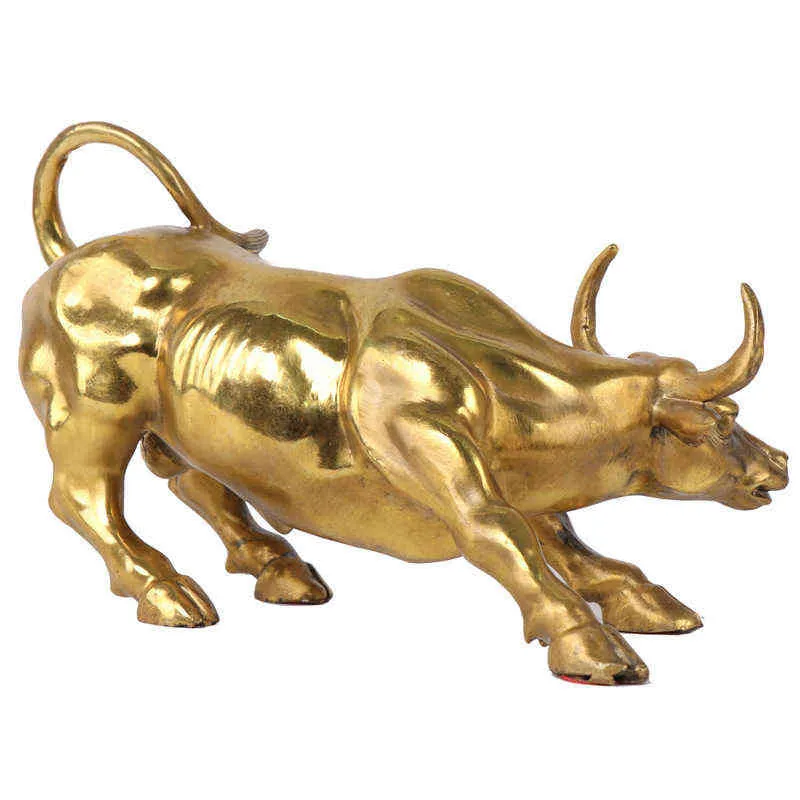 100 Brass Bull Wall Street Escultura de ganado Estatua de vaca de cobre Mascota Exquisito Artesanía Ornamentos Decoración de oficinas Regalo H14670362