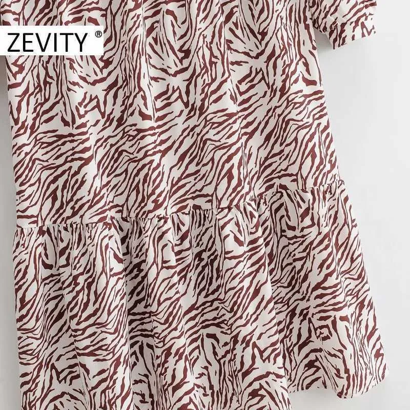 Zevity Autunno Donna Vintage Animal Texture Stampa Abito camicia Office Ladies Chic Pieghe Big Swing Casual Business Vestido DS4548 210603