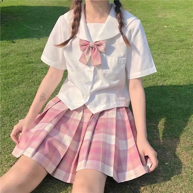 Jmprs plaid kvinnor pläterad kjol båge knut sommar hög midja preppy girls dance mini söt en linje harajuku sexig japan faldas 210629