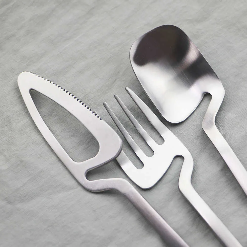 Cutlery Set Facas Forquilha De Café Colher Dinnerware 18/10 Aço Inoxidável De Aço Inoxidável Partido Casa Plano Silverware 211012