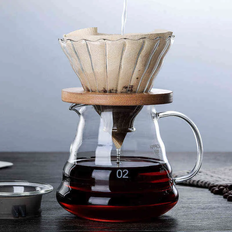 Swabueはコーヒーメーカーポットとパーコレーターの上に注ぎ、ガラスドリッパーv60 02フィルターエコフリードリ500ml再利用可能なColande Cafe 2111037099730