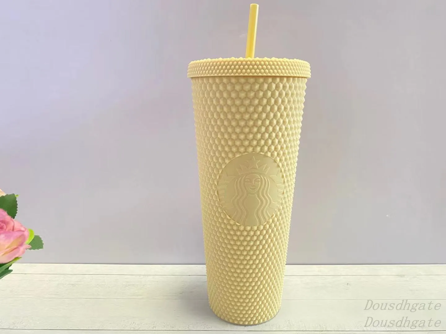 Starbucks Double Pink Durian Laser Straw Cups 710ML Tumblers Mermaid Plastic Cold Water Coffee Cup Gift Mugs236w