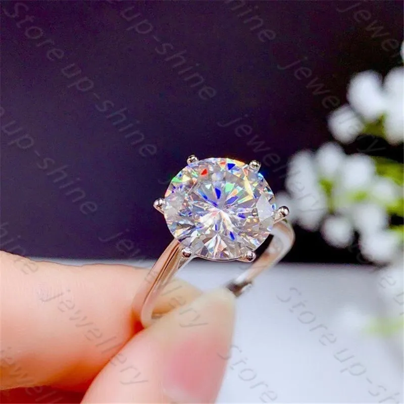 Atmosphère de luxe Moissan Diamond 925 Silver Bague pour femme 5 fiançailles cadeau de mariage