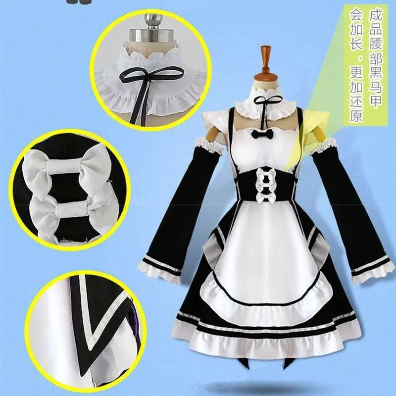 Anime Re vie dans un monde différent de zéro Ram/Rem Cosplay Costumes la tenue de femme de chambre déguisement d'halloween robe de serviteur Y0913